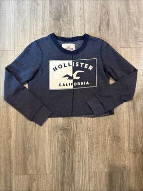 Hollister Navy Cropped Logo Sweatshirt with White Patch Size XS